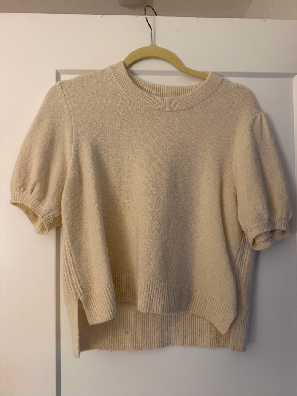 French Connection Cream Short Sleeve Ribbed Knit Top